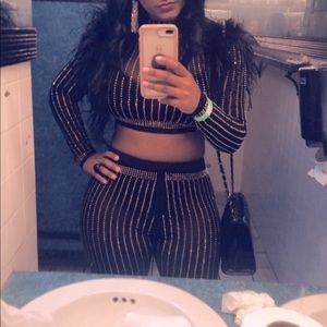 Sexy mesh and iridescent two piece black outfit